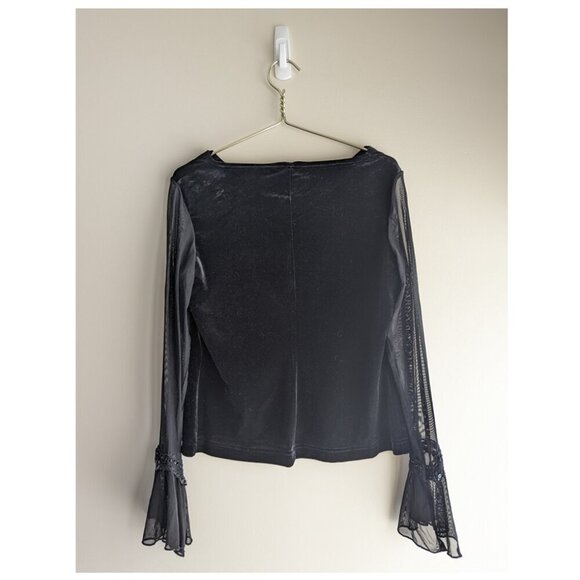 Ronnie Nicole Velvet Sheer Embroidered Mesh Sleeve Cowl Neck top - Picture 2 of 7